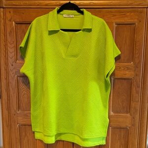 See And Be Seen Lime Green Short Sleeve Knit Polo Tee Size M